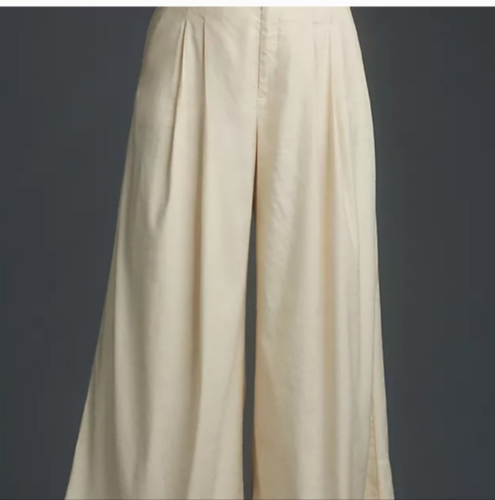 Maeve Anthropologie The Avery Pleated Wide Leg Crop Pants Cream 2 - Picture 6 of 16